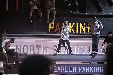 Boston Celtics celebrate win against Dallas Mavericks